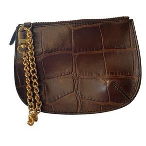 Brooks Brothers Brown Croc-Embossed Leather Pouch with Gold Chain